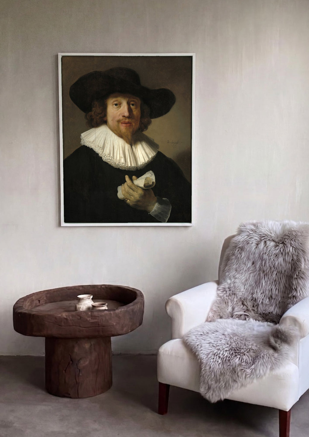 Quadro Decorativo Retrato de Maurits Huygens - Rembrandt em ambiente decorado