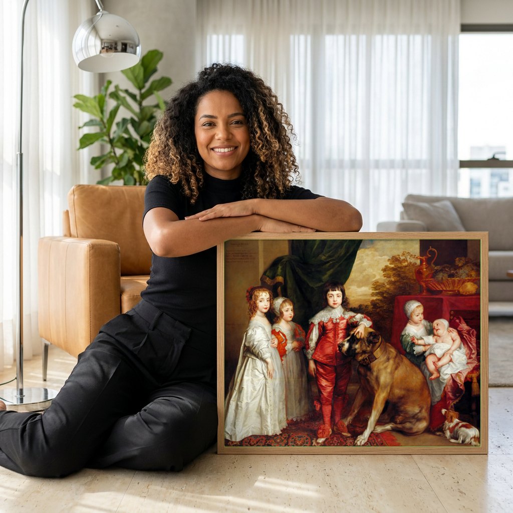 Quadro Decorativo Os Filhos de Carlos I - Van Dyck | modelo apresentando o quadro emoldurado