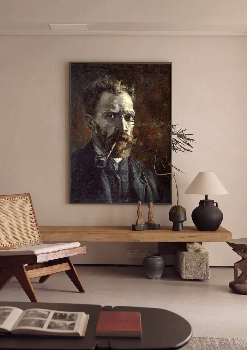 Quadro Decorativo Autorretrato com Cachimbo - Van Gogh | quadro emoldurado na parede