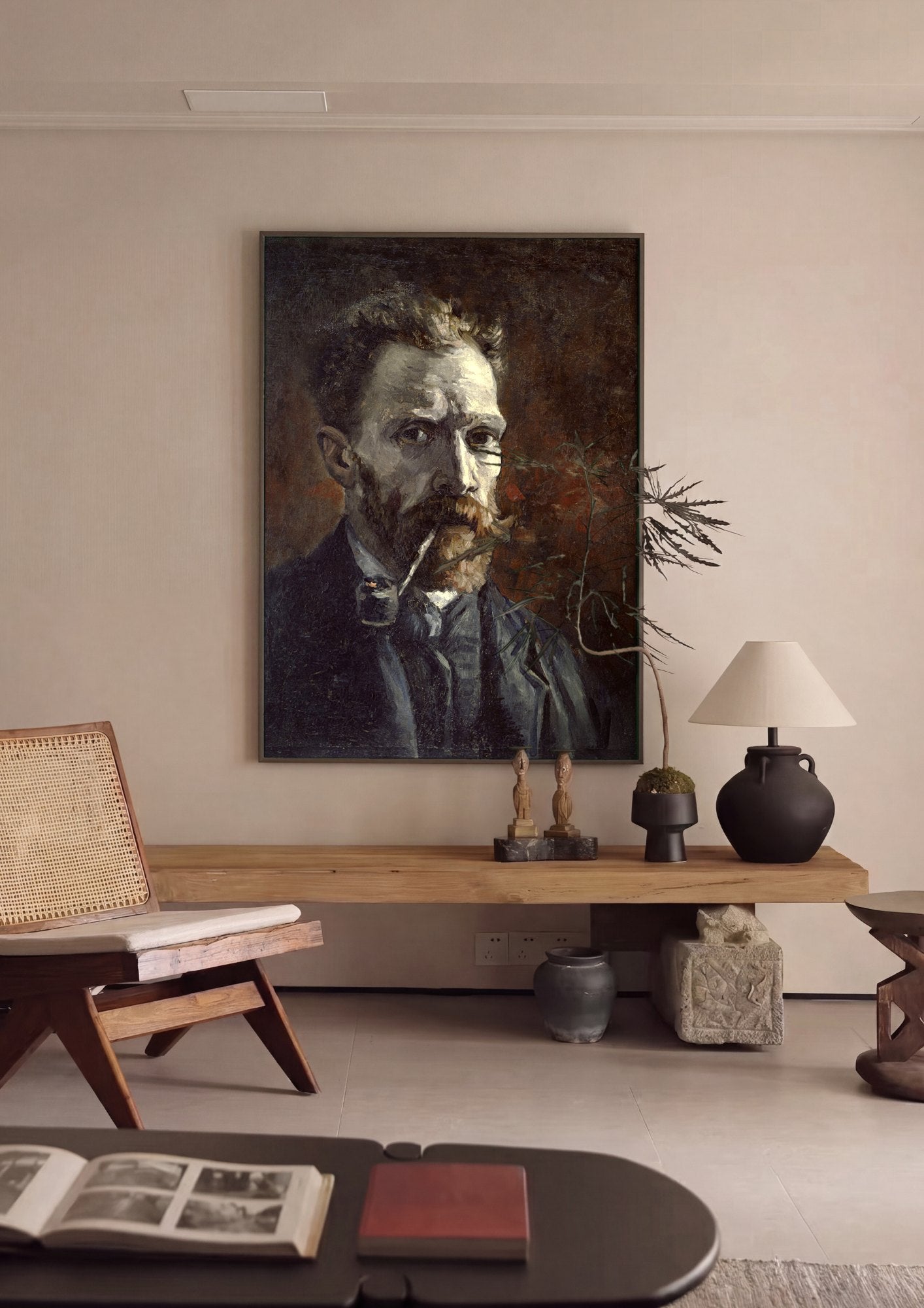 Quadro Decorativo Autorretrato com Cachimbo - Van Gogh | quadro emoldurado na parede