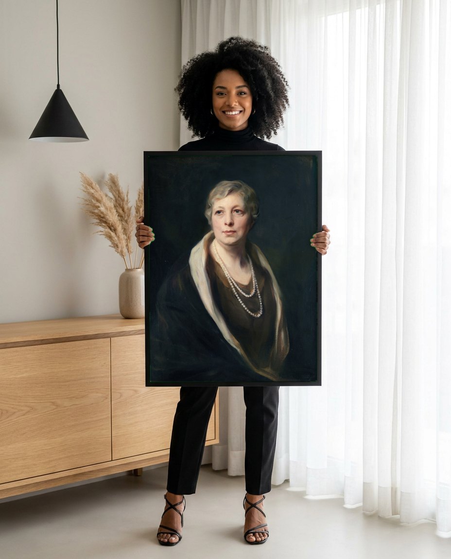 Quadro Decorativo Retrato Feminino - Philip Alexius de László | modelo apresentando o quadro emoldurado