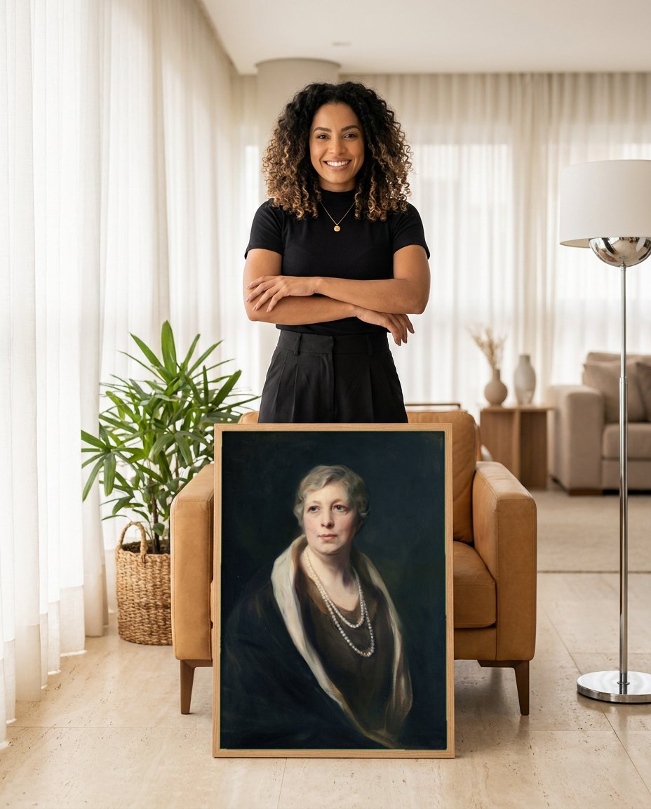 Quadro Decorativo Retrato Feminino - Philip Alexius de László | modelo apresentando o quadro emoldurado
