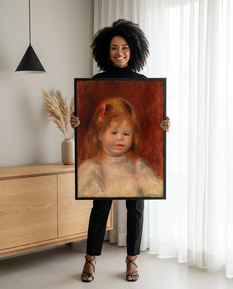 Quadro Decorativo Criança Ruiva de Renoir - Renoir | modelo apresentando o quadro emoldurado