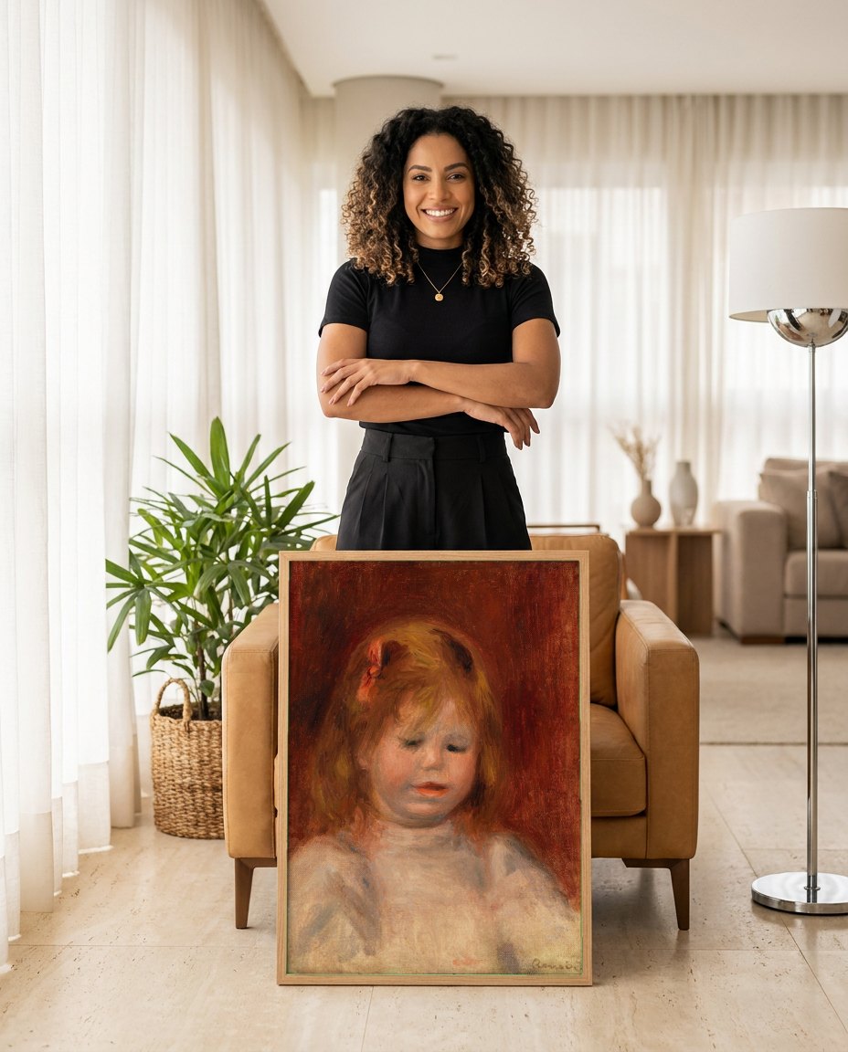 Quadro Decorativo Criança Ruiva de Renoir - Renoir | modelo apresentando o quadro emoldurado
