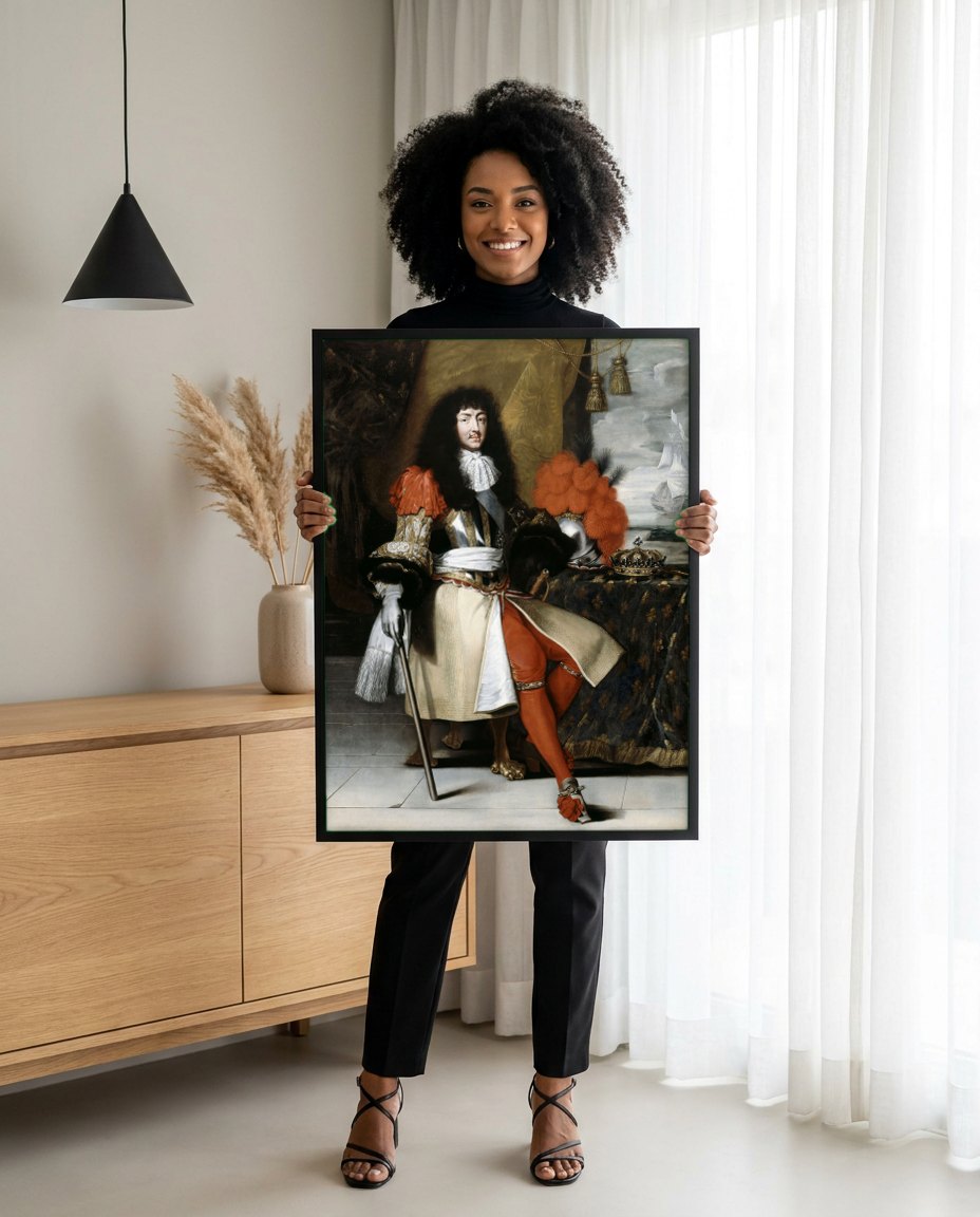 Quadro Decorativo Luís XIV, Rei Sol - Philippe de Champaigne | modelo apresentando o quadro emoldurado