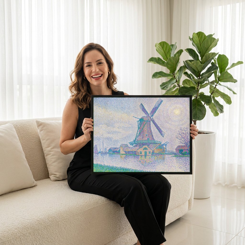 Quadro Decorativo Moinho ao Luar - Paul Signac | modelo apresentando o quadro emoldurado