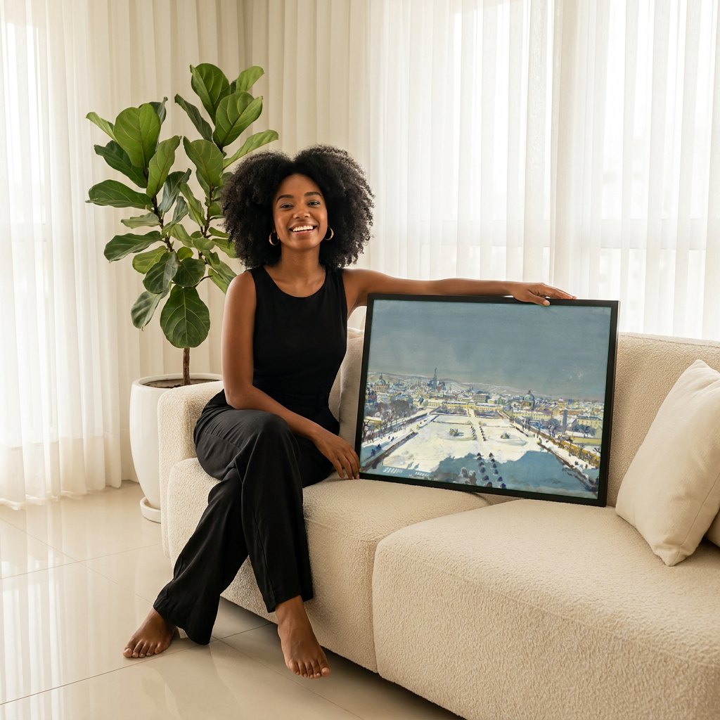 Quadro Decorativo Jardins Imperiais no Inverno - Oskar Laske | modelo apresentando o quadro emoldurado