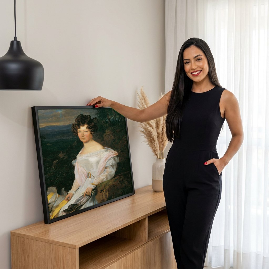Quadro Decorativo Retrato Feminino - Ferdinand Georg Waldmüller | modelo apresentando o quadro emoldurado