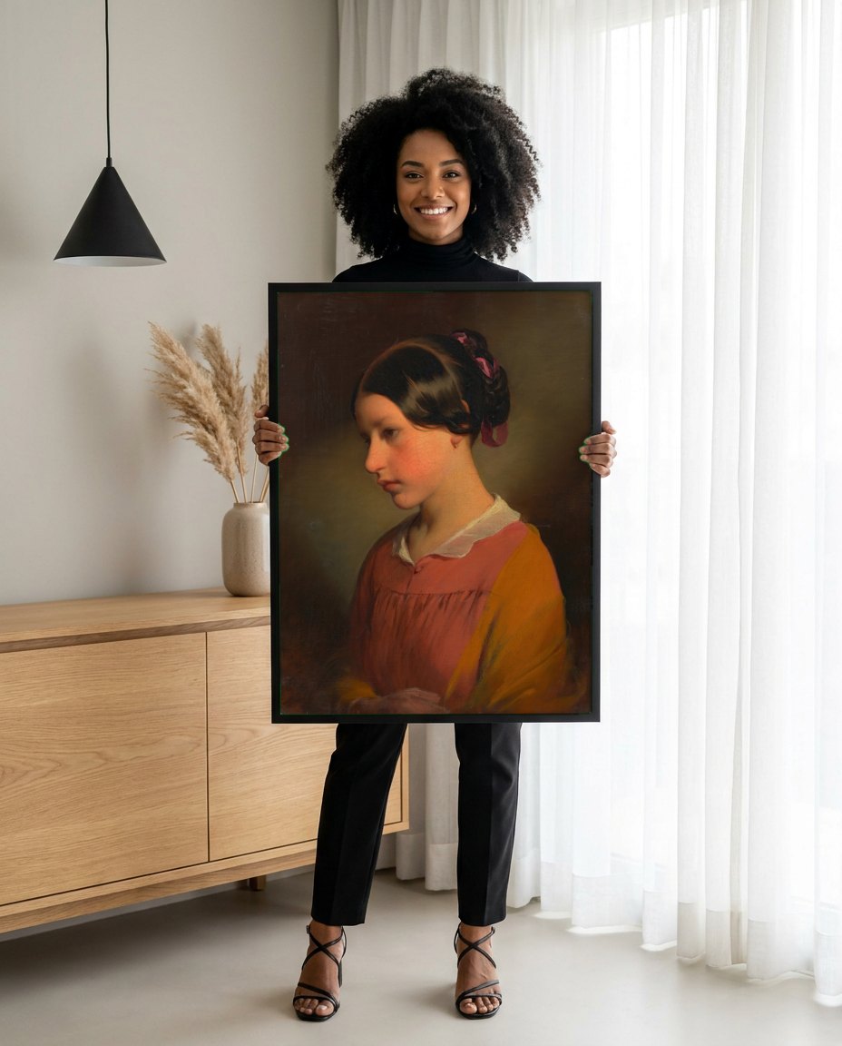 Quadro Decorativo A Jovem Amelie - Friedrich Von Amerling | modelo apresentando o quadro emoldurado