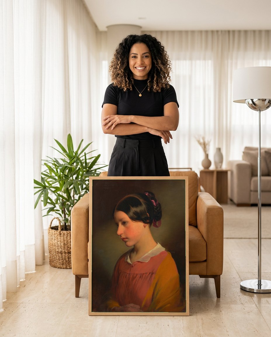 Quadro Decorativo A Jovem Amelie - Friedrich Von Amerling | modelo apresentando o quadro emoldurado