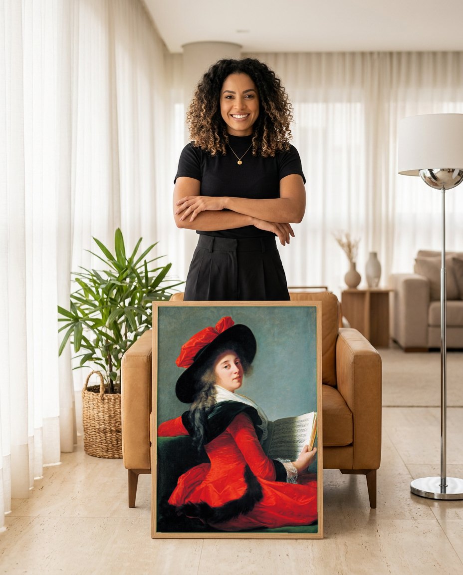 Quadro Decorativo A Cantora - Elisabeth Vigée Le Brun | modelo apresentando o quadro emoldurado