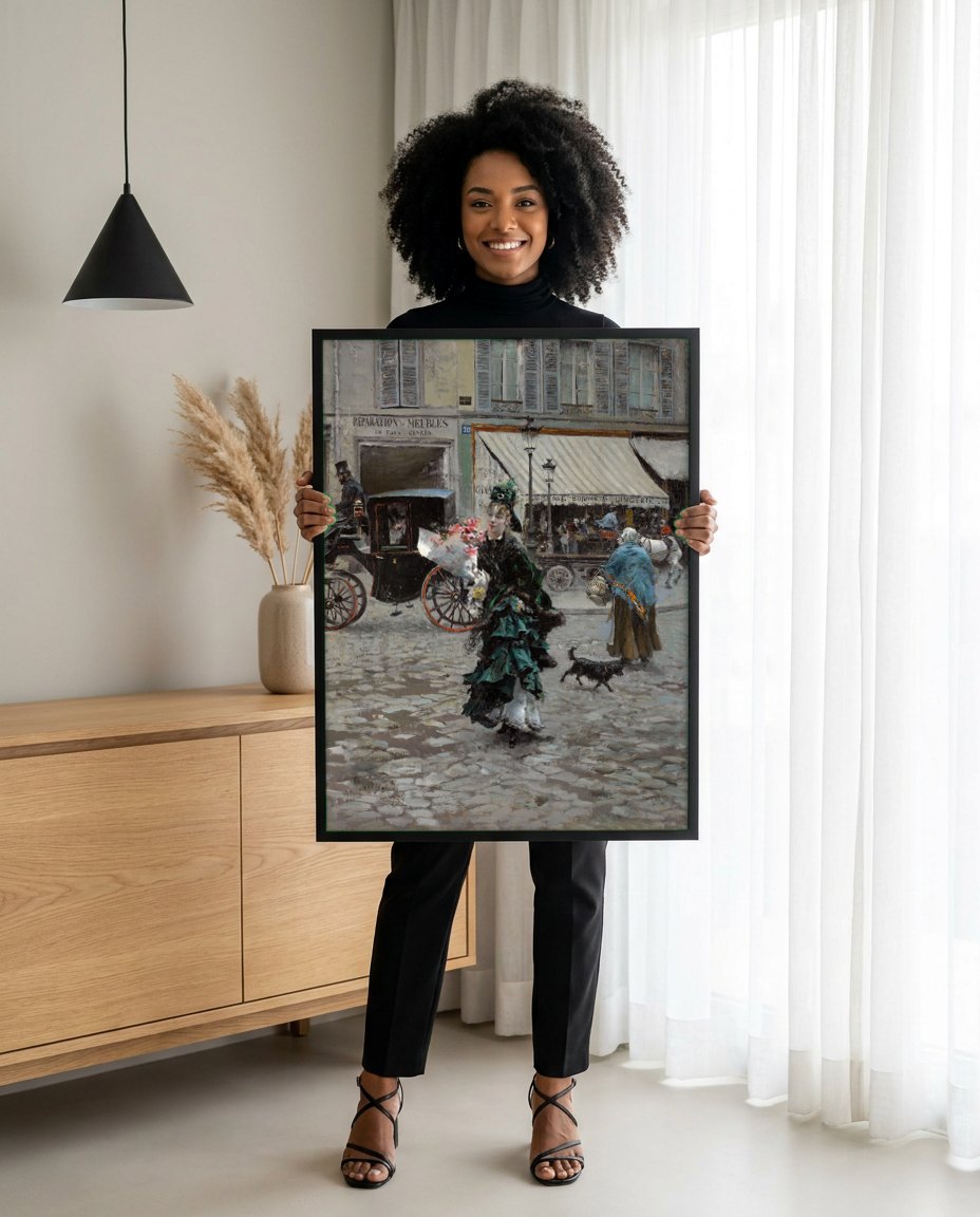 Quadro Decorativo A Parisiense - Giovanni Boldini | modelo apresentando o quadro emoldurado