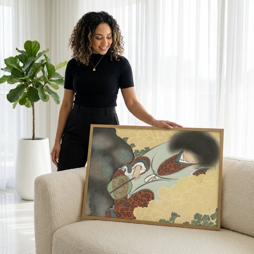 Quadro Decorativo A Dama Adormecida - Kamisaka Sekka | modelo apresentando o quadro emoldurado
