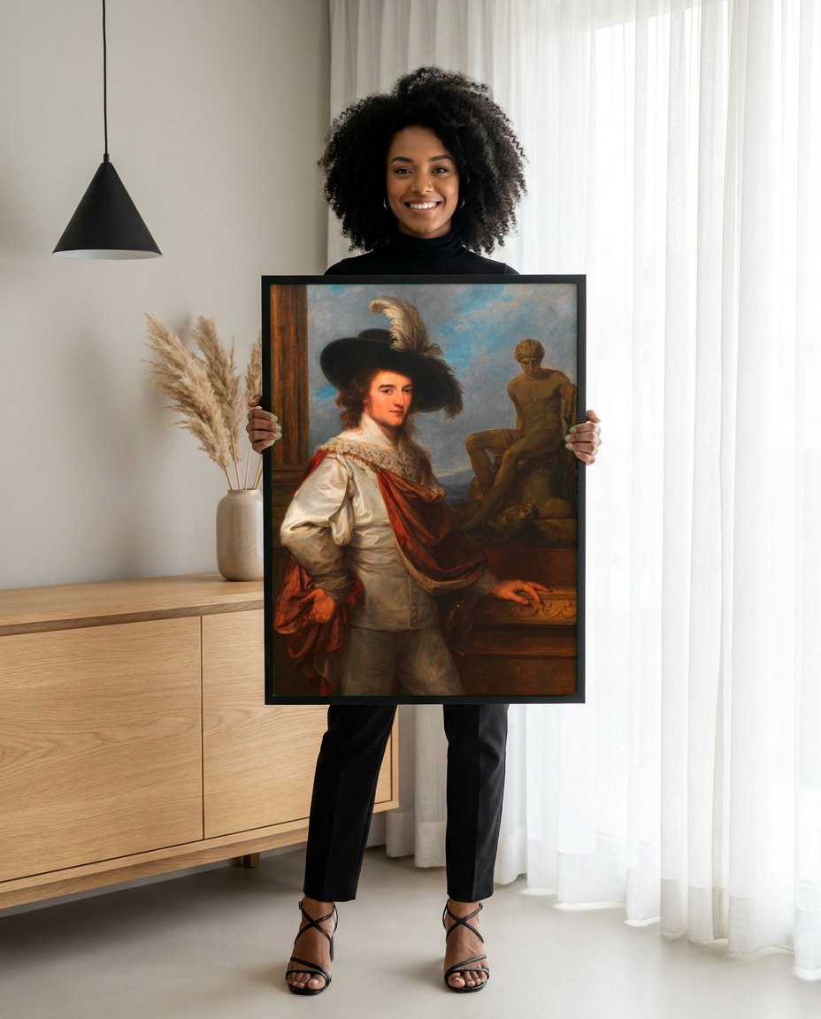 Quadro Decorativo Retrato de um Cavalheiro - Angelica Kauffmann | modelo apresentando o quadro emoldurado