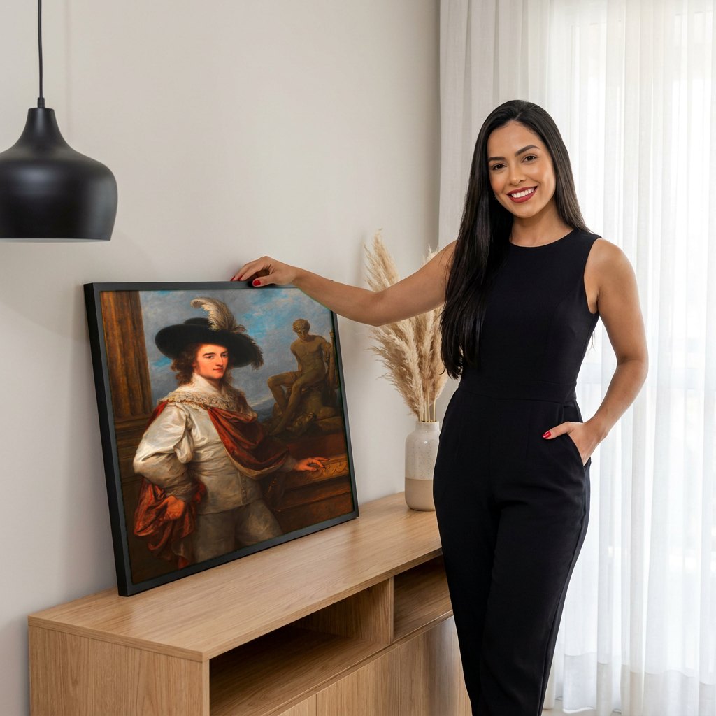Quadro Decorativo Retrato de um Cavalheiro - Angelica Kauffmann | modelo apresentando o quadro emoldurado