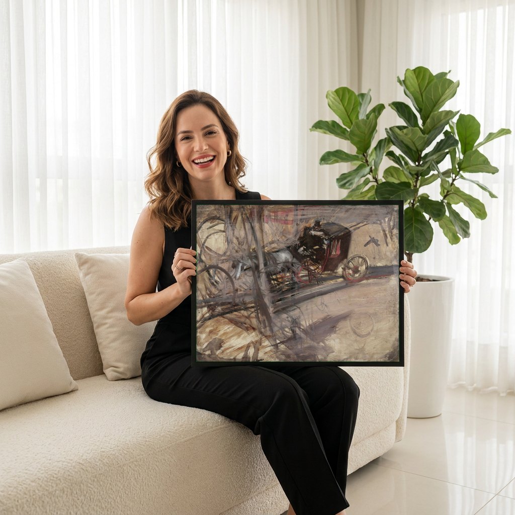Quadro Decorativo Coche na Rua - Giovanni Boldini | modelo apresentando o quadro emoldurado