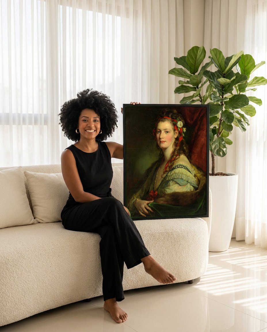 Quadro Decorativo 'A Bela Leitura' - Friedrich Von Amerling | modelo apresentando o quadro emoldurado