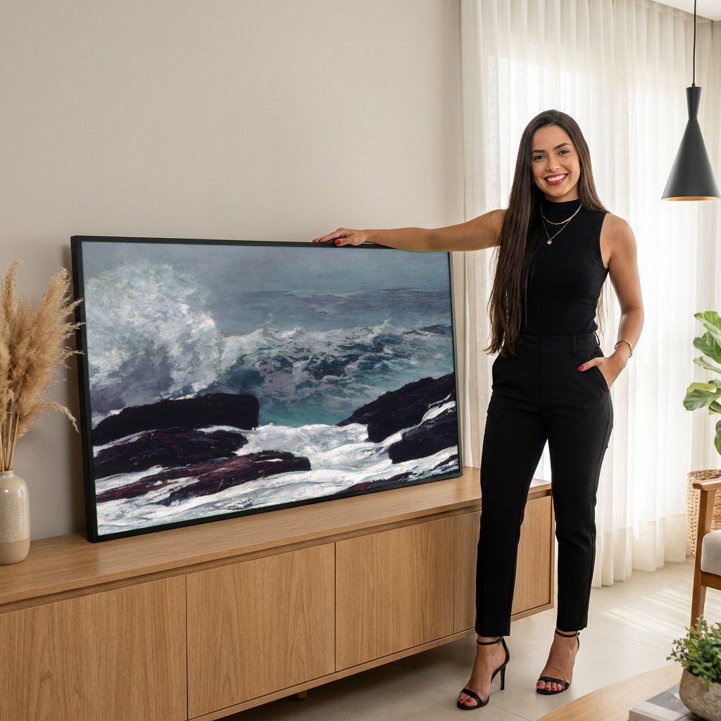 Quadro Decorativo A Corrente do Golfo - Winslow Homer | modelo apresentando o quadro emoldurado
