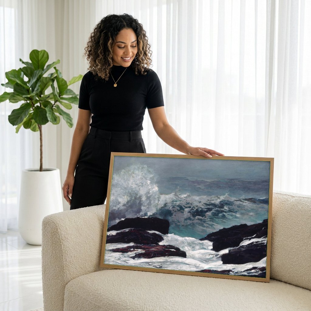 Quadro Decorativo A Corrente do Golfo - Winslow Homer | modelo apresentando o quadro emoldurado