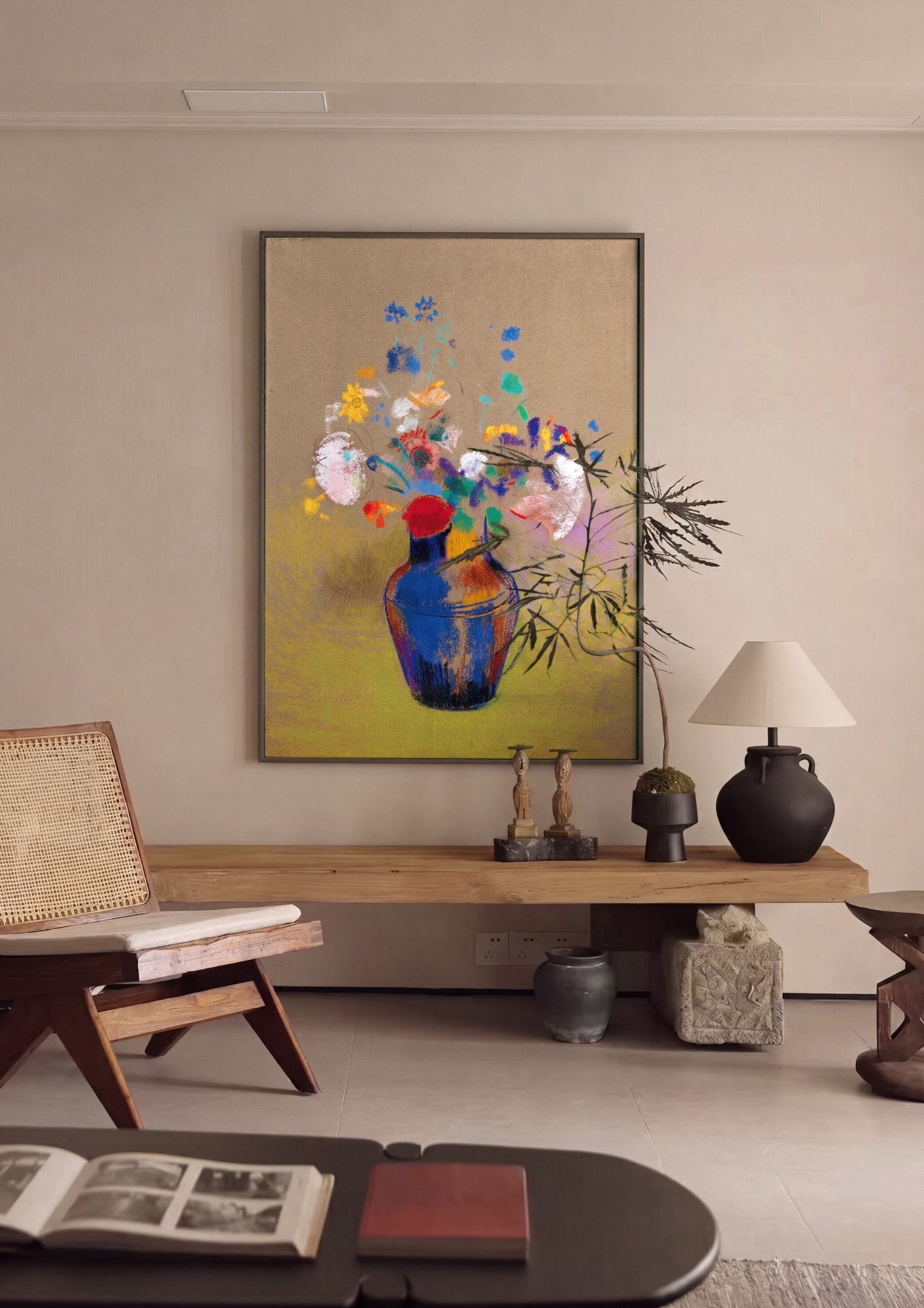 Quadro Decorativo 'Vaso com Flores Coloridas' - Odilon Redon | quadro emoldurado na parede