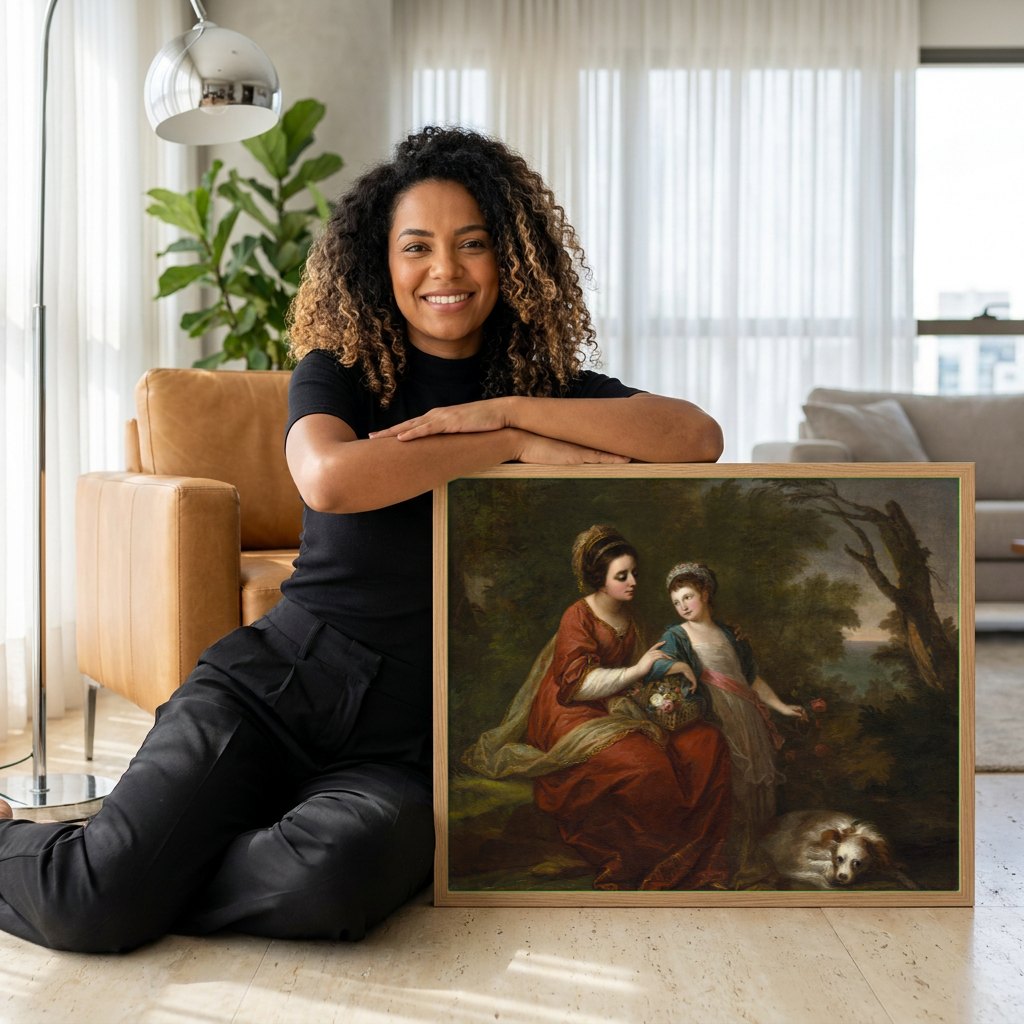 Quadro Decorativo A Mãe e a Filha - Angelica Kauffmann | modelo apresentando o quadro emoldurado