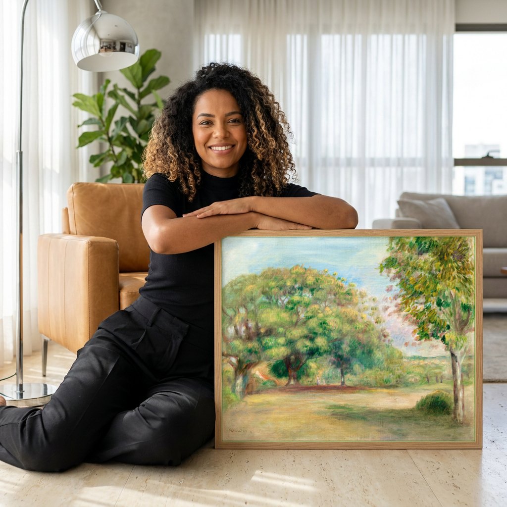 Quadro Decorativo Campo Arborizado - Renoir | modelo apresentando o quadro emoldurado