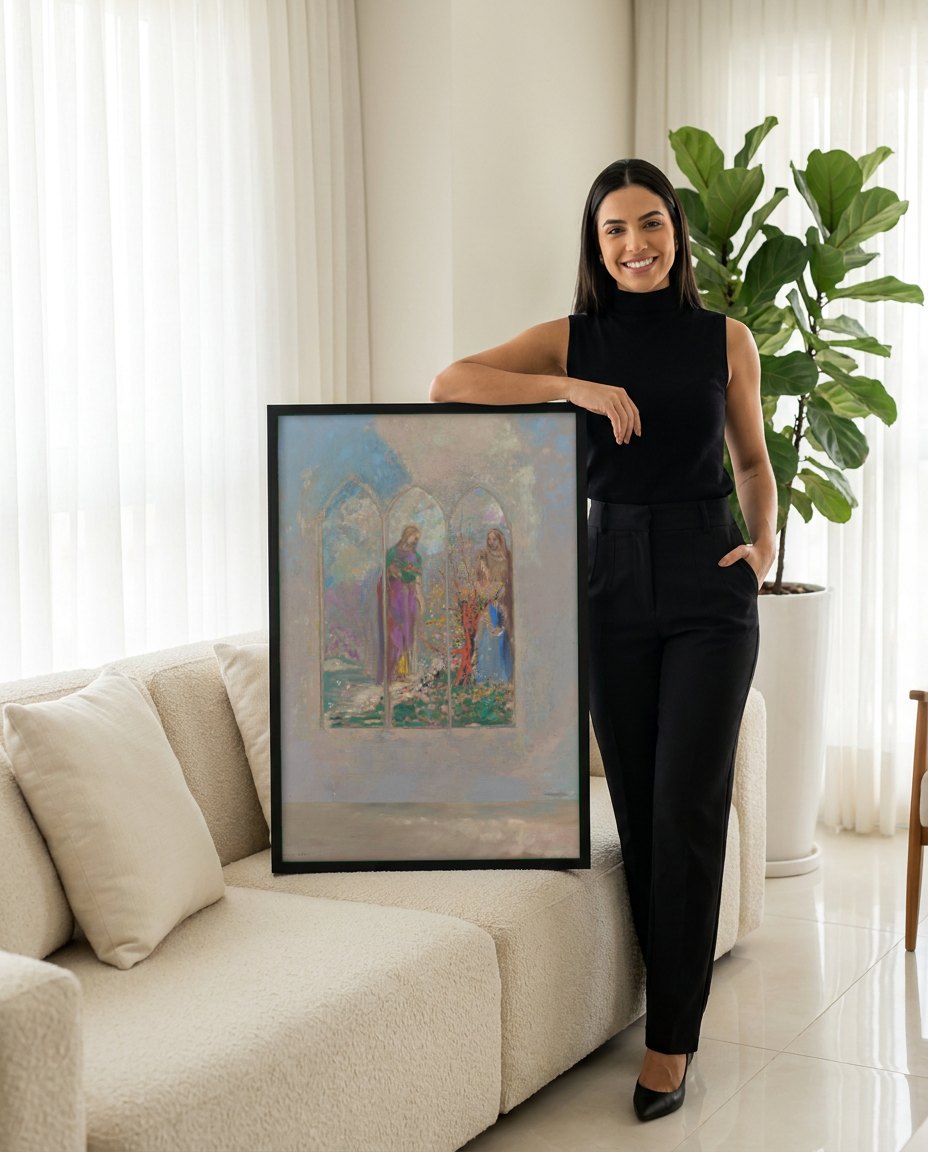 Quadro Decorativo A Janela (A Janela Gótica) - Odilon Redon | modelo apresentando o quadro emoldurado