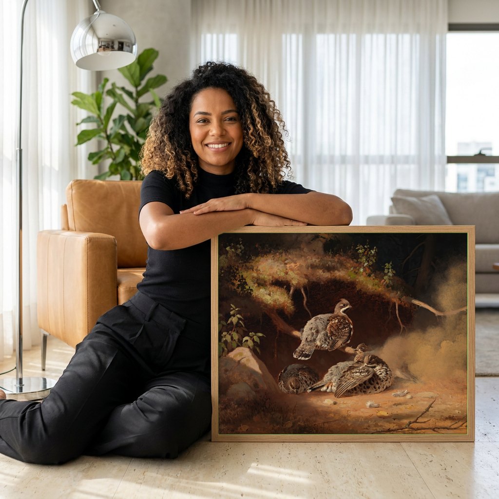Quadro Decorativo Aves da Floresta - Ferdinand von Wright | modelo apresentando o quadro emoldurado