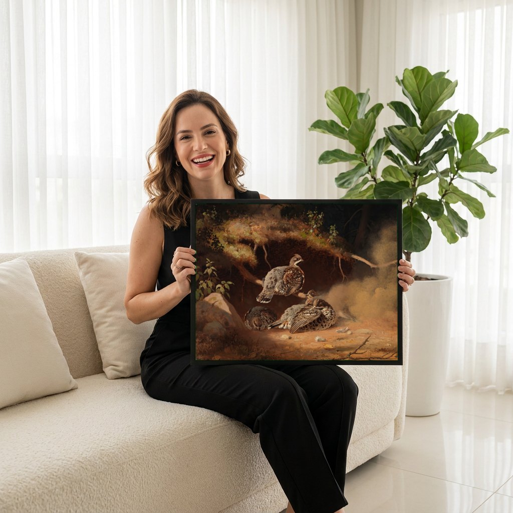 Quadro Decorativo Aves da Floresta - Ferdinand von Wright | modelo apresentando o quadro emoldurado
