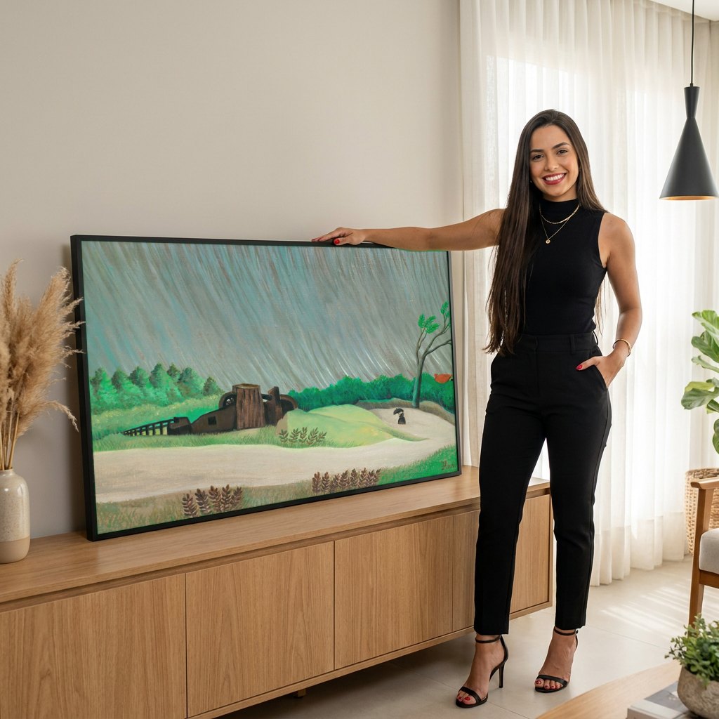 Quadro Decorativo A Carroça de Père Junier - Henri Rousseau | modelo apresentando o quadro emoldurado