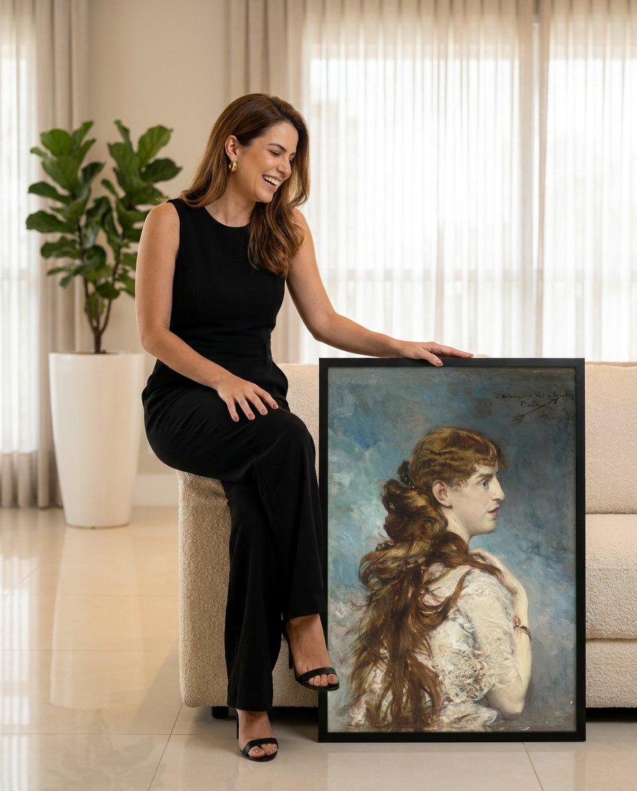 Quadro Decorativo Retrato de Jovem - Boldini | modelo apresentando o quadro emoldurado