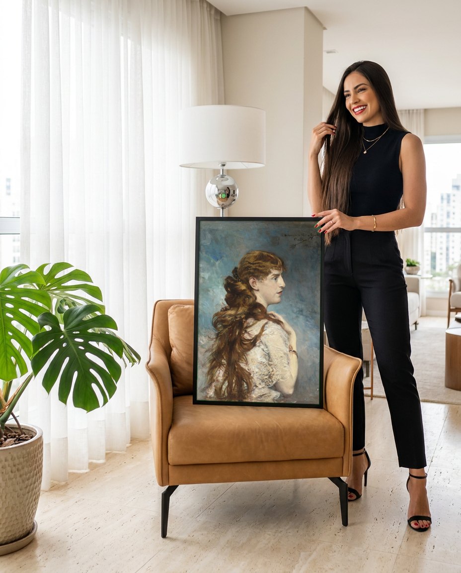 Quadro Decorativo Retrato de Jovem - Boldini | modelo apresentando o quadro emoldurado