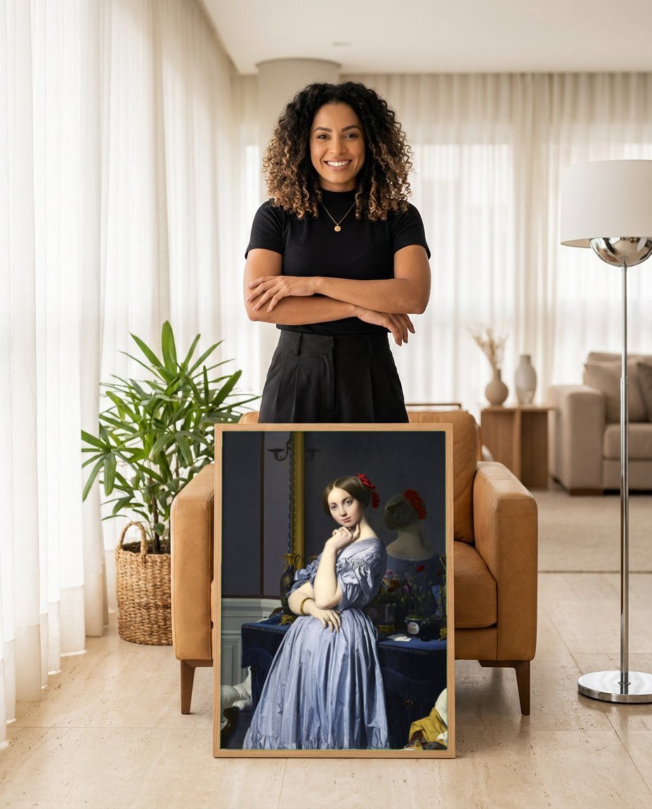 Quadro Decorativo A Senhora de Haussonville - Ingres | modelo apresentando o quadro emoldurado