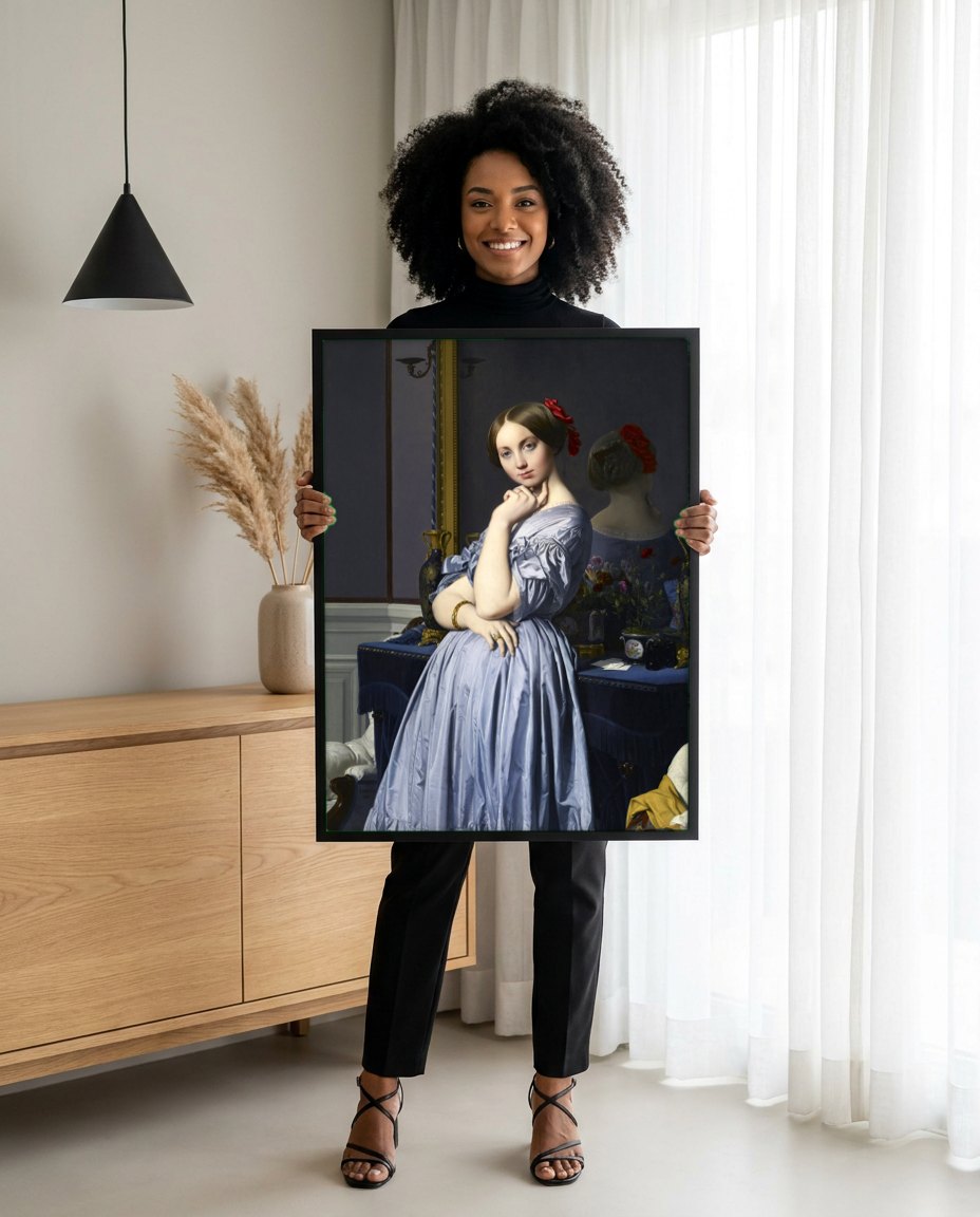 Quadro Decorativo A Senhora de Haussonville - Ingres | modelo apresentando o quadro emoldurado