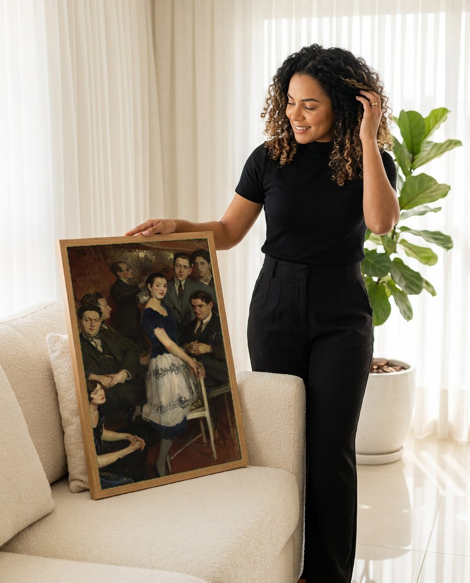 Quadro Decorativo A Conversa - Jacques Émile Blanche | modelo apresentando o quadro emoldurado