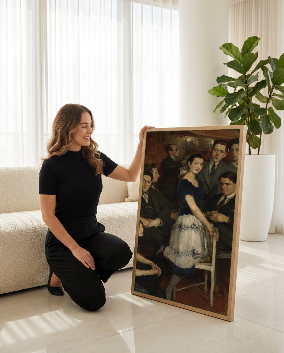Quadro Decorativo A Conversa - Jacques Émile Blanche | modelo apresentando o quadro emoldurado