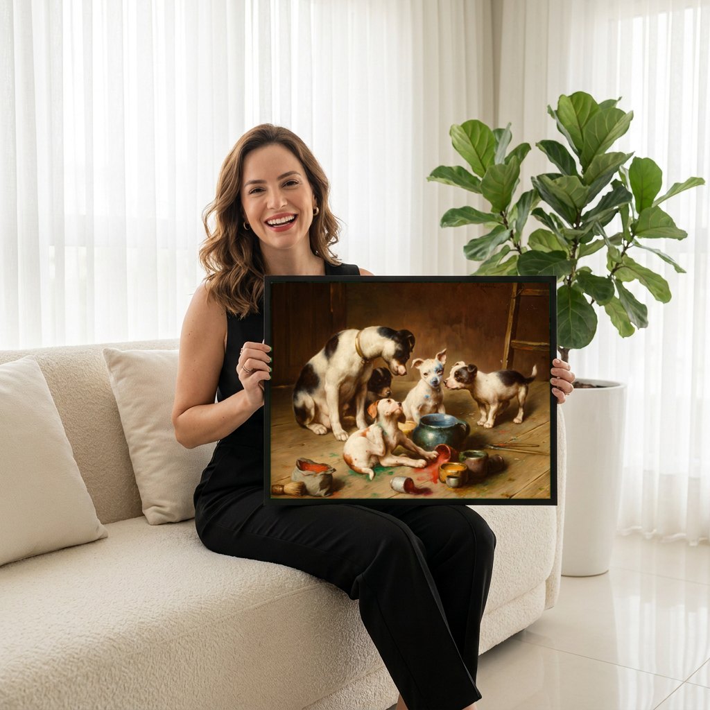 Quadro Decorativo Cenas Caninas - Carl Reichert | modelo apresentando o quadro emoldurado