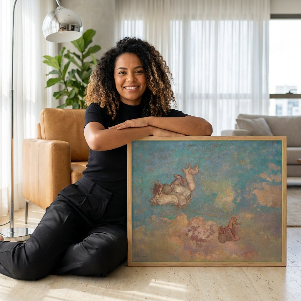 Quadro Decorativo Carruagem de Apolo - Odilon Redon | modelo apresentando o quadro emoldurado