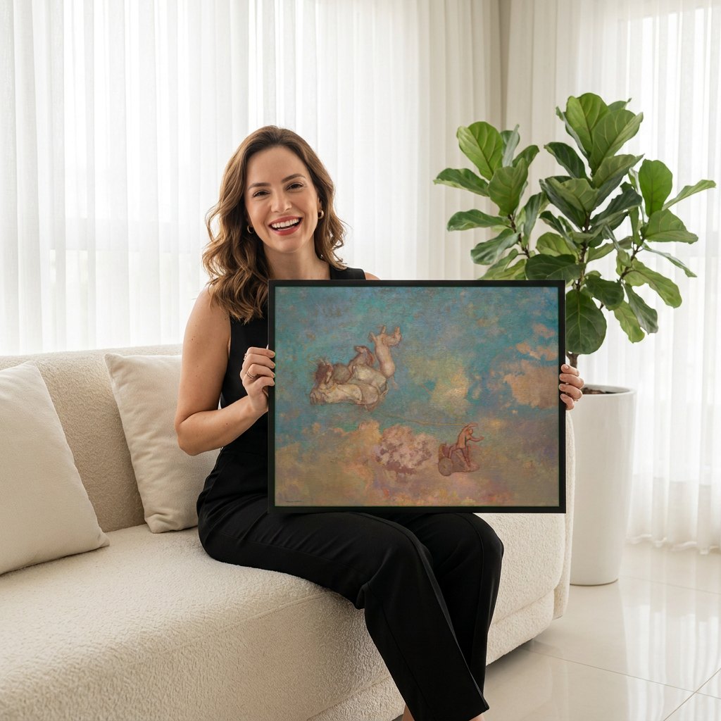 Quadro Decorativo Carruagem de Apolo - Odilon Redon | modelo apresentando o quadro emoldurado