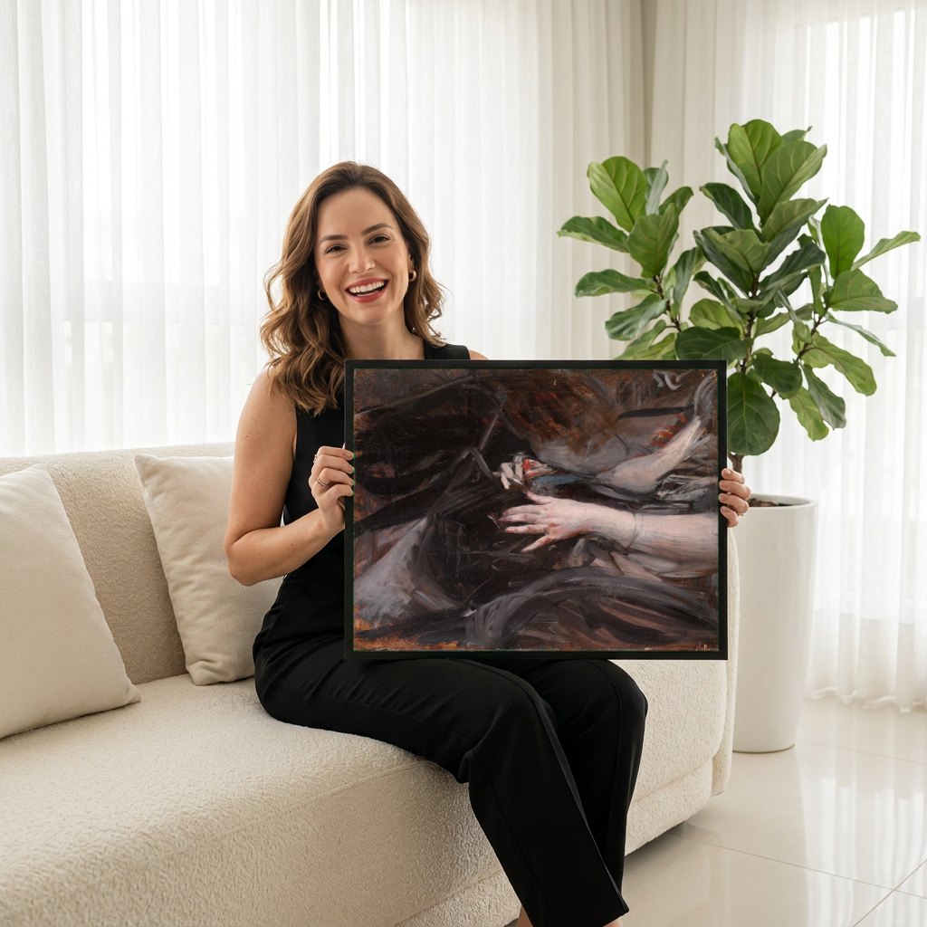 Quadro Decorativo Mão de Mulher - Giovanni Boldini | modelo apresentando o quadro emoldurado