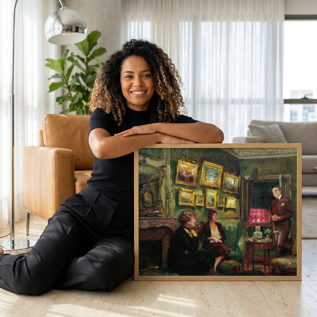 Quadro Decorativo A Conversa - Édouard Vuillard | modelo apresentando o quadro emoldurado