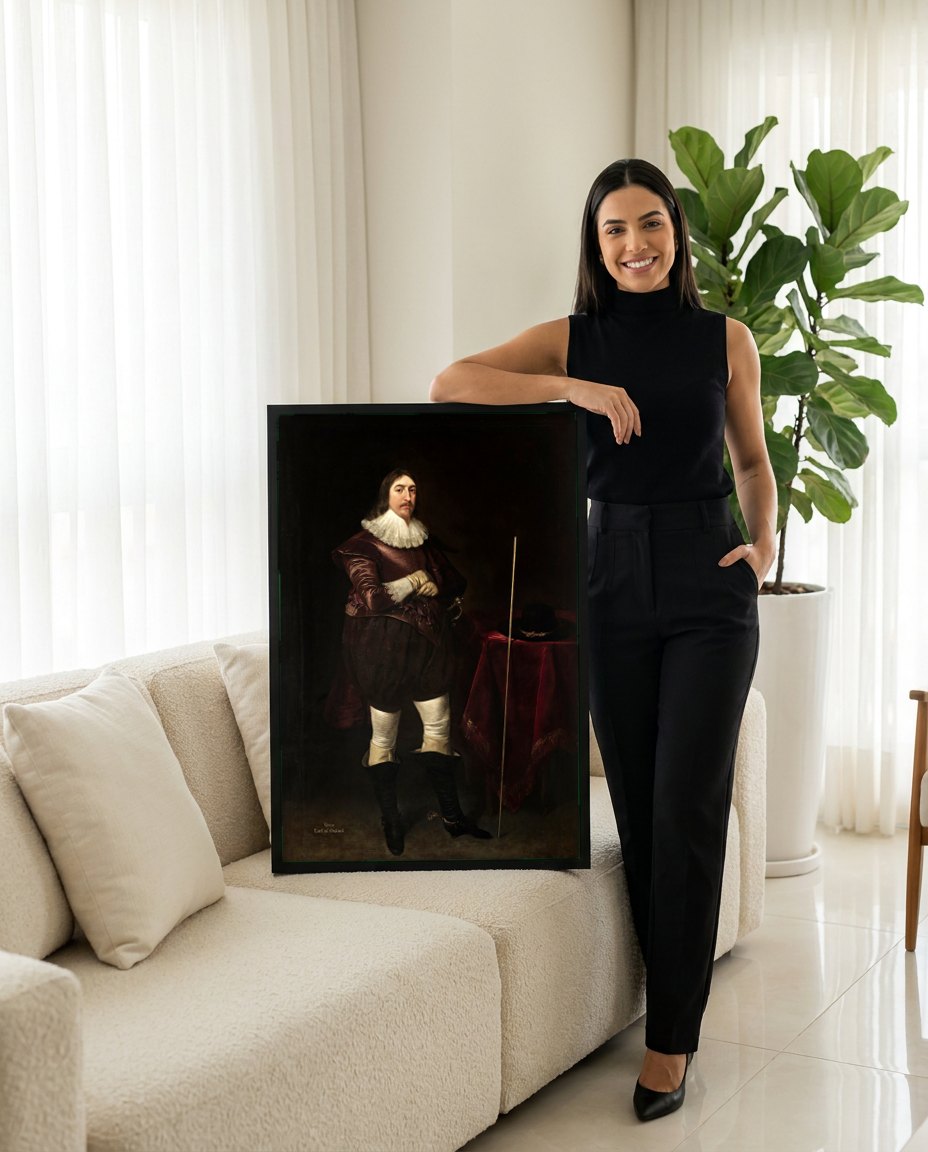 Quadro Decorativo Retrato de um Cavalheiro - Daniël Mijtens | modelo apresentando o quadro emoldurado