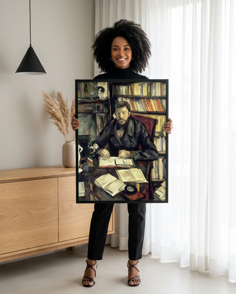 Quadro Decorativo O Poeta e Crítico Louis A. Cézanne - Paul Cézanne | modelo apresentando o quadro emoldurado