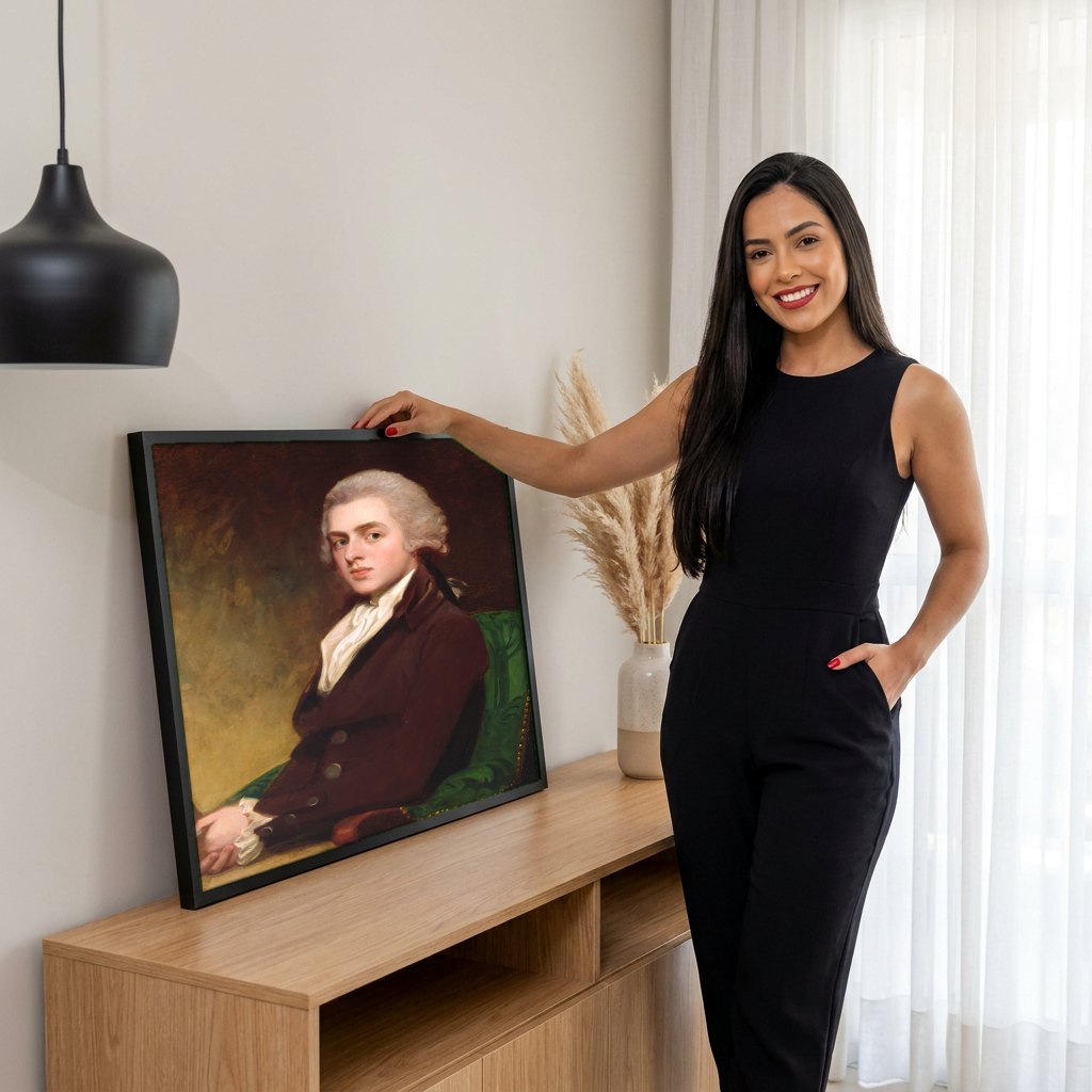 Quadro Decorativo Retrato Jovem Cavalheiro - George Romney | modelo apresentando o quadro emoldurado