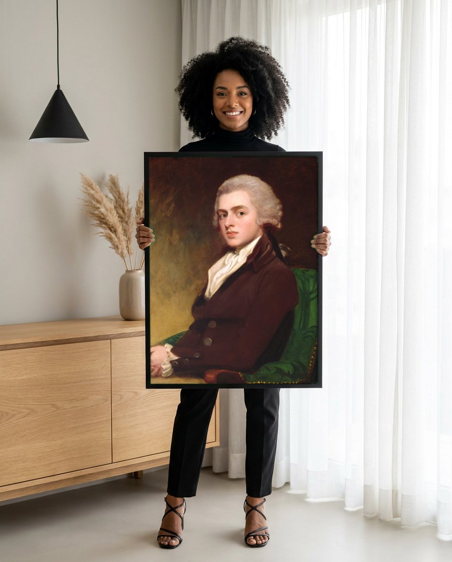 Quadro Decorativo Retrato Jovem Cavalheiro - George Romney | modelo apresentando o quadro emoldurado