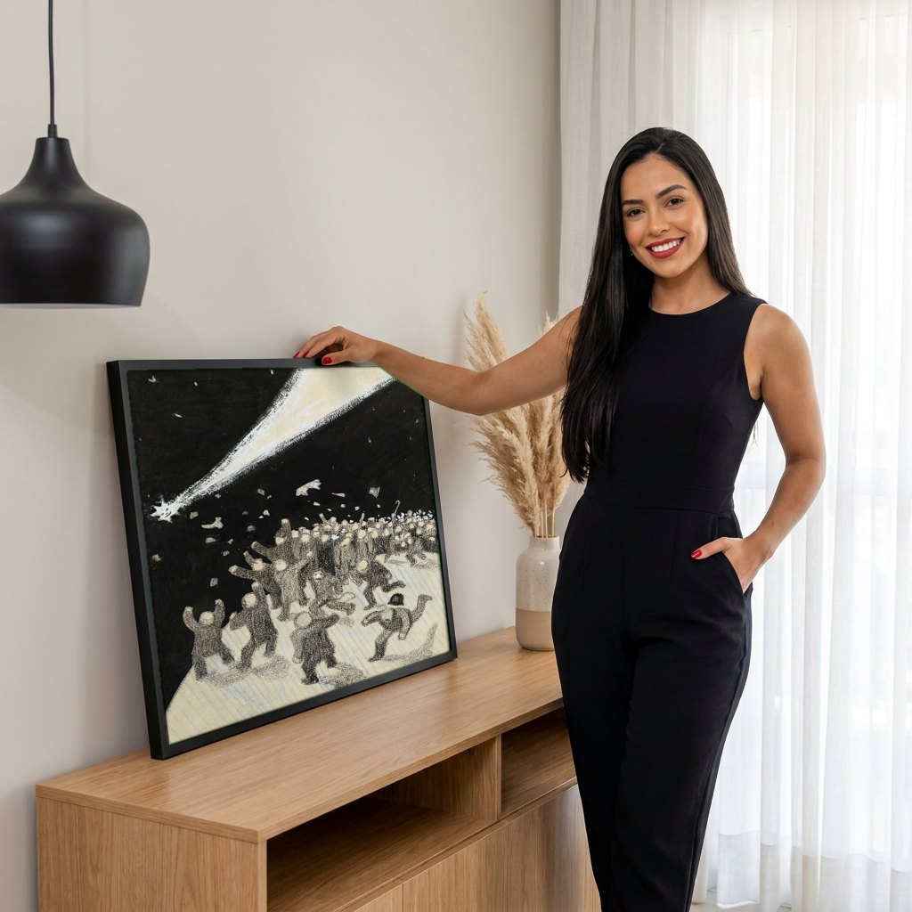 Quadro Decorativo Cometa e Multidão - Artista Desconhecido | modelo apresentando o quadro emoldurado