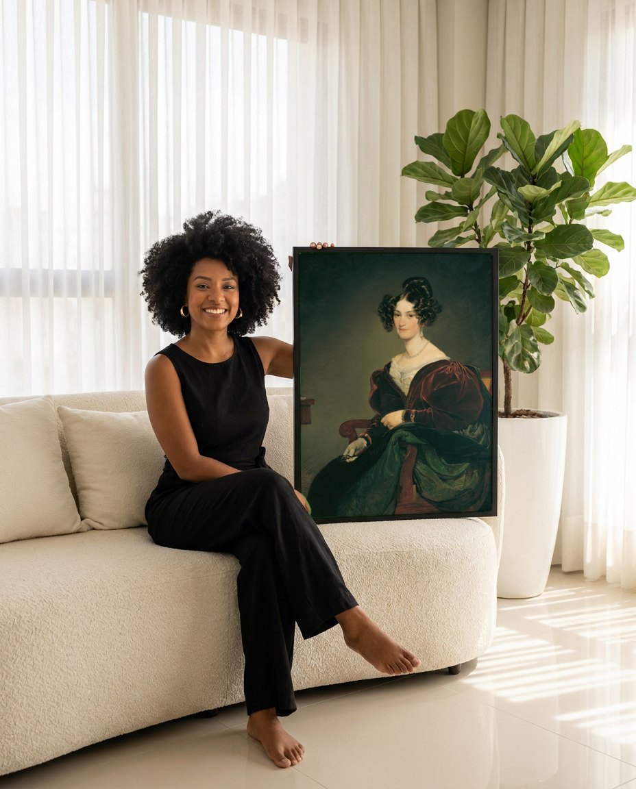 Quadro Decorativo Retrato de Senhora - Friedrich von Amerling | modelo apresentando o quadro emoldurado