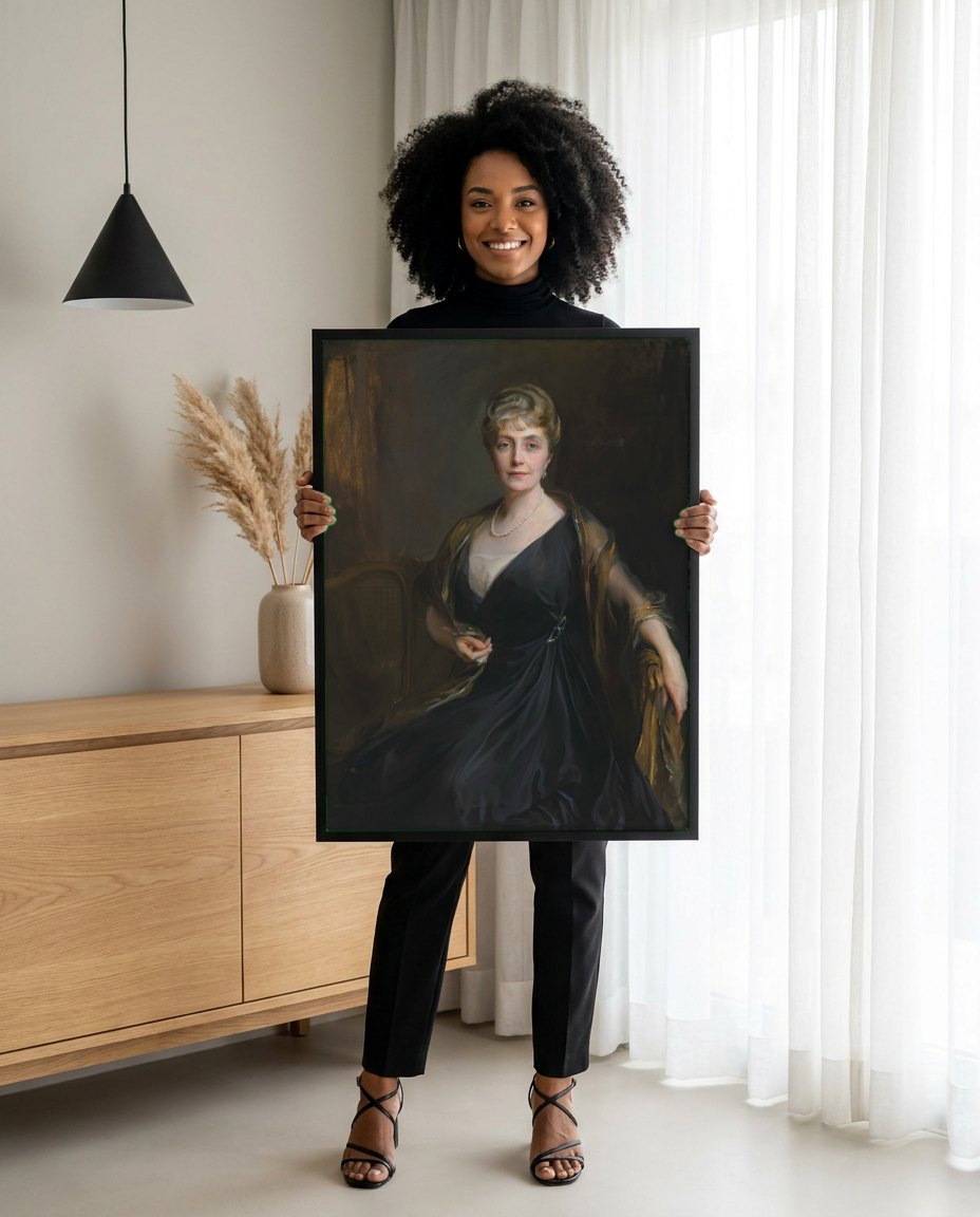 Quadro Decorativo Retrato de Senhora – Philip Alexius de László | modelo apresentando o quadro emoldurado