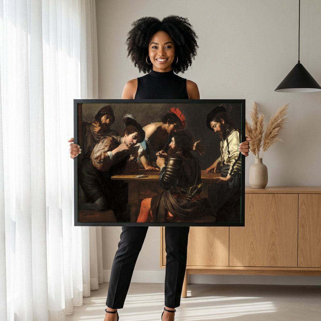 Quadro Decorativo Os Trapaceiros - Valentin de Boulogne | modelo apresentando o quadro emoldurado