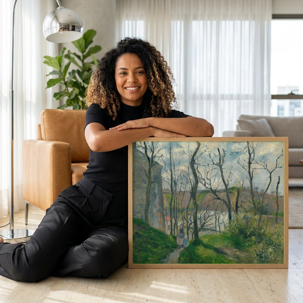 Quadro Decorativo Caminho na Floresta - Pissarro | modelo apresentando o quadro emoldurado